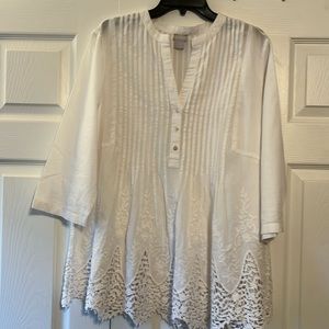 Chico White 3/4 sleeve lace embellished button down v neck xl blouse like new